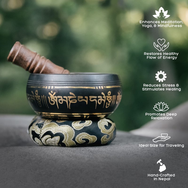 Wish Well Tibetan Singing Bowl Set 4" â€“ Handcrafted in Nepal with Storage Case â€“ Meditation Sound Bowl for Sound Healing, Sound Bath, Reiki, Yoga, Mindfulness & Meditation Accessories - Image 3